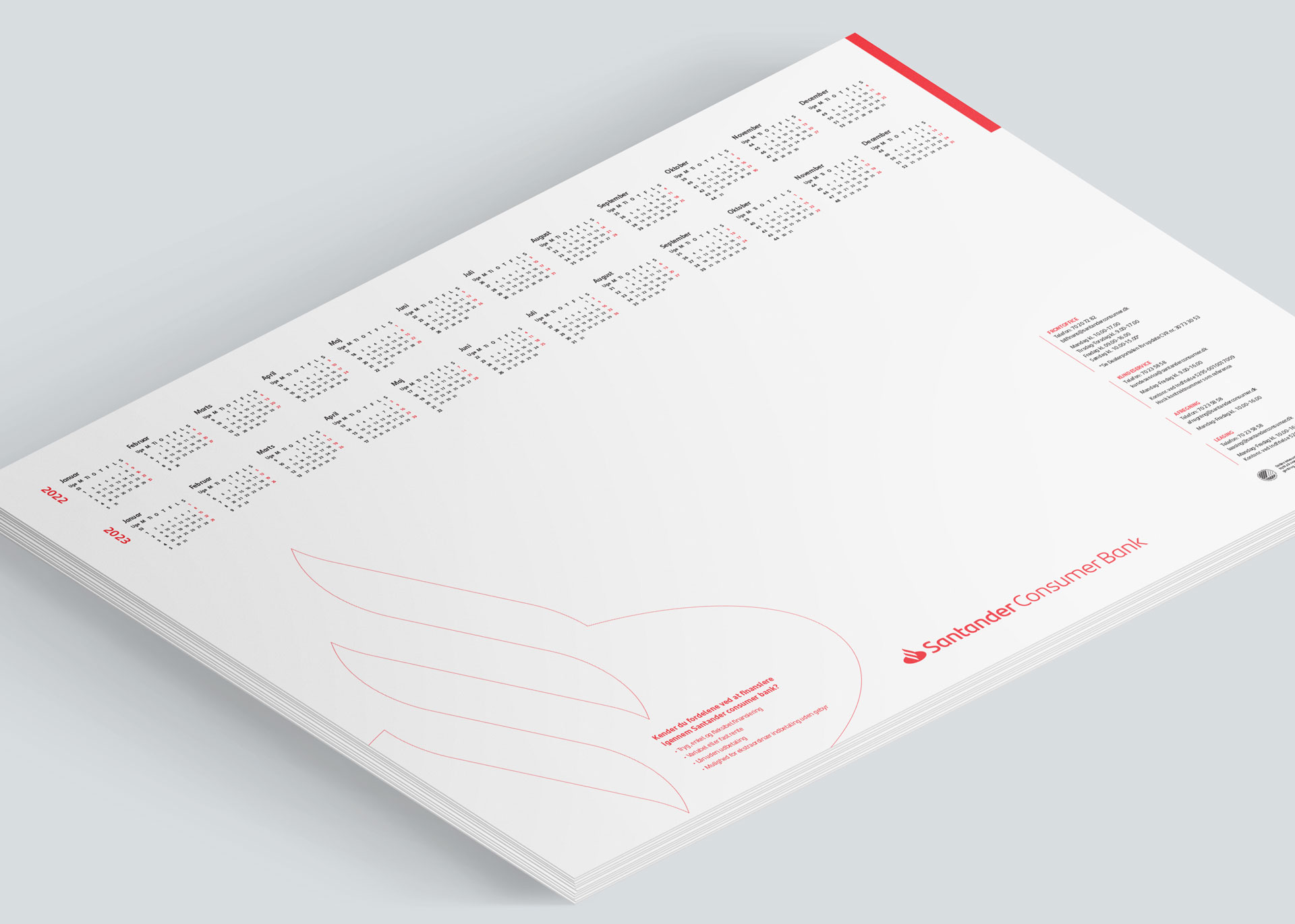 Santander A2 skriveunderlag med kalender for 2022